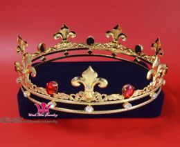 Mens Crown Rhinestone Gold Red Crown Kings Royal Tiara Majestic Princess Unisex Imperial Premium Prince Queen Fashion Show Hairw626379410