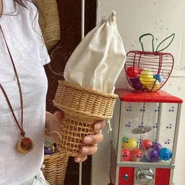 Evening Bags Cute Ice Cream Rattan Bag Handbags Bohemian Wicker Woven Straw Hollow Funny Purses For Women 2024 Shoulder Beach