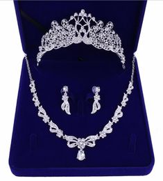 Romantic Beaded Crystal Three Pieces Bridal Jewellery sets Bride Necklace Earring Crown Hair Tiaras Wedding Party Accessories Cheap6193519