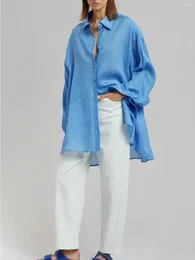Women's Blouses Linen Shirt Sunscreen Cardigan Loose 2 Colours Turn-down Collar Single-breasted Lady Long Sleeve Blouse Spring Summer