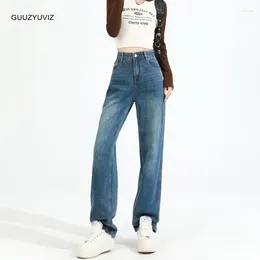 Women's Jeans GUUZYUVIZ Wide Leg Women Loose Fit Casual Korean Style High Waist Vintage Wash Straight Pants