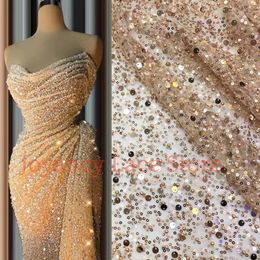 38 Colors Designer Lace Fabric Sequins Lace Beaded Pearl Fabric Crafts For Evening Dress Sewing Cloth By The Yard 240408