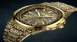 Fashion quartz watch men Retro golden stainless steel watch men gold mens watch reloj hombre6489822