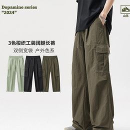 Men's Pants Summer Drawstring Cargo Unisex Women High Quality Brand Design Street Double Knee Straight Paratrooper Trousers