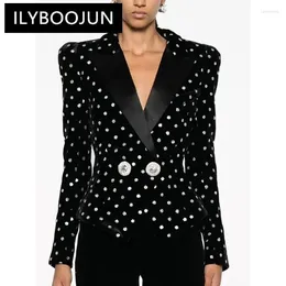 Women's Suits Black Velvet Womens Blazer 2024 Autumn Winter Designer Lion Button Slim Round Polka Dot Outfit Jacket Formal Blazers