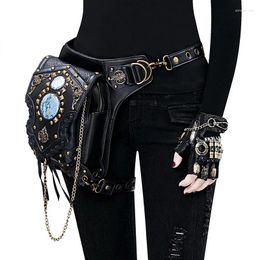 Waist Bags Motorcycle Steam Punk Leg Hip Belt Banana Messenger Shoulder Bag Rivet Chain Fanny Packs Pack For Women Gothic