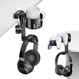 Grips Rotable Headphone holder 3 in 1 Under Desk Clamp Controller Stand Replaceable Cup Holder for Universal Controller and Headset