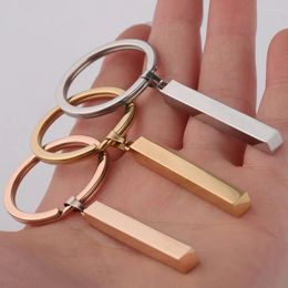 Keychains 2Pcs/Lot Strip Bar Keychain Stainless Steel Blank For Stamping Rectangle Key Ring Accessories