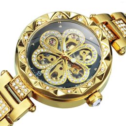 Wristwatches Forsining Gold Skeleton Watch For Women Fashion Diamond Luxury Automatic Mechanical Watches Luminous Hands Stainless Steel