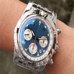 TOPQuality wristwatches 44MM Chronomat Blackeye Blue on Bracelet - AB011011 CAL 7750 Movement Automatic Transparent mechanical Men311L