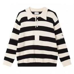 High quality designer clothing Correct autumn winter POLO striped knit shirt with embroidered lapel long sleeved couple style