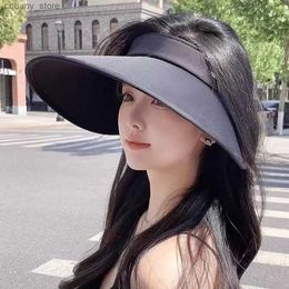 Visors New summer womens hat Ice silk large brim sun block hat UV protection all tide visor hat empty sun hat Y240417