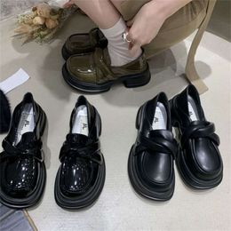 Shoes for Women 2024 with Medium Heels Platform Ladies Summer Footwear Normal Leather Casual Green Loafers on Sale Free Shipping