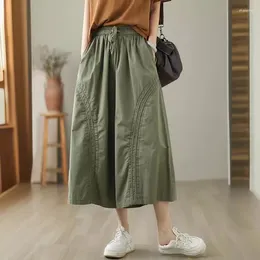 Women's Pants NINI WONDERLAND 2024 Spring Cotton Casual Wide Leg Women Summer Elastic Waist Loose Trousers Lace Up Ankle Length