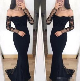 Black Evening Dresses Sexy Off the Shoulder Mermaid Lace Chiffon Plus Size Sweep Train Custom Made Prom Party Gown Formal Occasion Wear