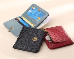 Fashion Camellia Buckle Certificate Card Holder Wallet Embossed Leather Coin Purse First Layer Cowhide Short Women039s Wallet5931773