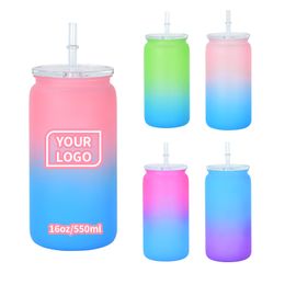 BPA Free 16oz Acrylic Plastic Mugs Mason Jar Shaped Can Graduated Colours Juice Drinkware