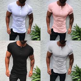 Mens Tshirt 2020 Sun Summer New Style Men Open Tube Short-sleeved Semi-open-collar Button Down T-shirt Shirt