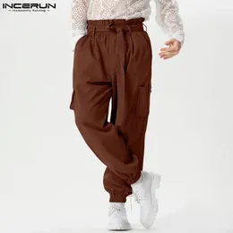 Men's Pants INCERUN 2024 American Style Trousers Strap Pocket Design Long Male Casual Streetwear Solid Colour Pantalons S-5XL