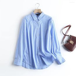 Women's Blouses Women 2024 Fashion Summer Blue Double Stripe Print Long Sleeve Sun Shirt Vintage Casual Chic Female Shirts Blusas Tops