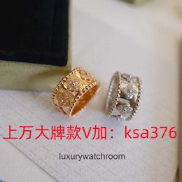 High End designer rings for vancleff V Gold Kaleidoscope Ring Wide and Narrow Edition Full Diamond 18K Rose Gold Flower Diamond Ring Light Luxury Style Womens Ring CNC