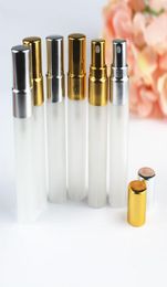 5ML 5ml Thin Frosting Glass Spray Bottle Travel Perfume Portable Bottle With Gold Silver Atomizer Refillable Aluminium Pump6133264