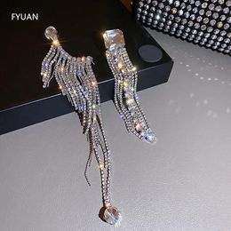 Dangle Earrings FYUAN Shine Full Rhinestone Asymmetry Drop For Women Long Tassel Crystal Weddings Party Jewelry