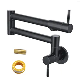 Kitchen Faucets Pot Filler Folding Faucet Double Joint Swing Arm Sink Wall Mount Single Hole Black