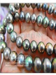 New Fine Genuine Pearl Jewelry 20quot89MM NATURAL TAHITIAN GENUINE BLACK GREEN MULTICOLOR PEARL NECKLACE 14K9688413