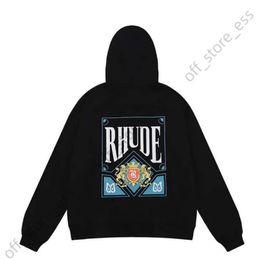 Rhude Hoodie Men And Womens Designer Sweatshirt Old Wash Embroidery Loose Drawstring Stretch Athleisure Thick Vintage High Street Hip Hop Couple Sweaters S-2Xl 550