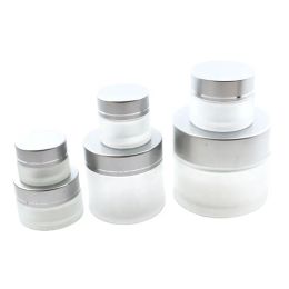 Top Portable 5g 10g 15g 20g 30g 50g Frosted Glass Cosmetic Jar Empty Face Cream Storage Container Refillable Sample Bottle with Silver Lids