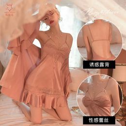 Bras Sets Pure Desire Style Sexy Pajamas For Women Simulation Silk Stylish And Charming Lace Splicing High-end Fashion Camisole Ski