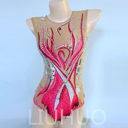 LIUHUO Customise Colours Rhythmic Gymnastics Leotards Girls Women Competition Artistics Gymnastics Performance Wear Crystal Red BD1034