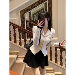 Work Dresses Women Two-piece Retro Style French High-end Suit Collar Shirt High-waisted Skirt Versatile Solid Colour Womens Outifits