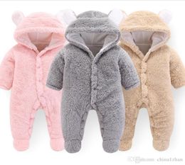 Designer Baby Clothes Solid Baby Girls Hooded Rompers Warm Infant Boy Jumpsuits Cute Toddler Outwear Christmas Baby Clothing 3pcs 8004436