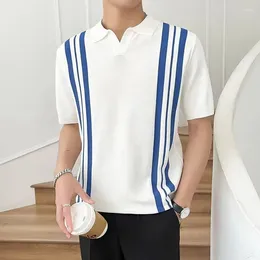 Men's Polos 2024 Summer Color Blocking Stripe Slim Fit Flip Collar Simplicity Fashion Short Sleeve Business Casual T-shirt Tops