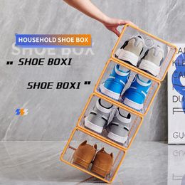 Acrylic Transparent Plastic Shoe Box Shoes Superposition Storage Display Box Folding Magnetic Side Open Shoe Rack Shoe Cabinet 240318