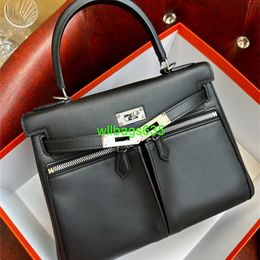 Leather Totes Ky Lakis Handbag Trusted Luxury 2024 New Handmade Wax Thread Swift Leather Bag Platinum Bag Double Zipper Genuine Leather Women have logo HBH8MH