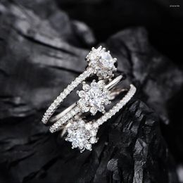 Cluster Rings S925 Silver Flower Women Line Snowflake Ring Set Female Shiny 5A Zircon Advanced Design Luxury Jewelry Girl Gift Banquet