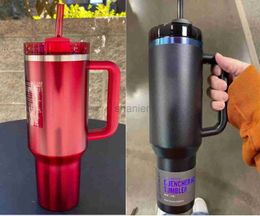 Mugs 40 OZ Stainless Steel Vacuum Insulated Tumbler Cups With Lids And Straws Handle Straw Leakproof Flip Coffee Mugs Dropshipping 240417