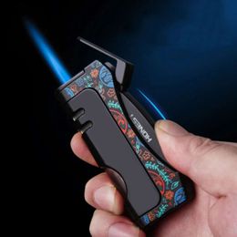 HONEST Creative Metal Outdoor Windproof Butane Without Gas Lighter Turbine Torch Blue Flame Straight Shot Gun Cigar Tool Men's Gift