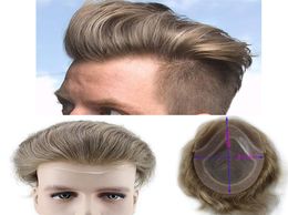 7 Colour Human Hair Toupee for Men Natural Straight Light Brown Replacement Hairpiece European Remy Hair Male Wig 10x88648029