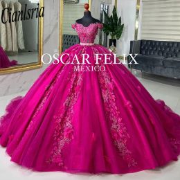 Red Quinceanera Dress Princess Ball Gown Off The Shoulder Appliques Lace Corset Sweet 15 16 Party