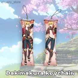 키 체인 끈 4x12cmgenshin 충격 Thoma Mini Dakimakura Keychain 양면 애니메이션 바디 펜던트 게임 만화 키 체인 귀여운 선물 Y240417