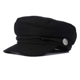 U6TQ Berets Fashion Women Men Military Spring Autumn Sailor Black Ladies Beret Top Captain Cap Travel Cadet Octagonal Hat d24418