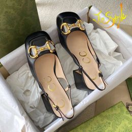 Designer Sandals With Buckle G Women's Shoes Black Slingbacks Mid Heel Pump Chunky Ankle Strap Lady Dress Shoes Casual Style Italy Made Size