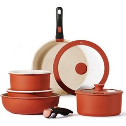 21pcs Nonstick Cookware Set with Detachable Handles - Induction Compatible, Oven Safe, Removable Handle, RV Kitchen Cookware Set