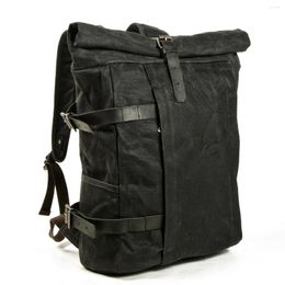 Backpack Outdoor Mountaineering Waterproof Schoolbag Cotton Wax Canvas Stitching Cowhide Computer Student