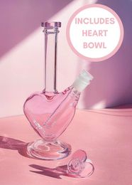 THICK Premium 9inch Heart Bong Glass Water Pipe Bubbler Beaker PINK Hookah