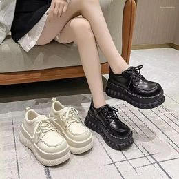 Casual Shoes Round Toe Thick Bottom Platform Chunky Heels Women Pumps Lace Up Black Ins Fashion Punk Street Ladies Zapatillas De Mujer